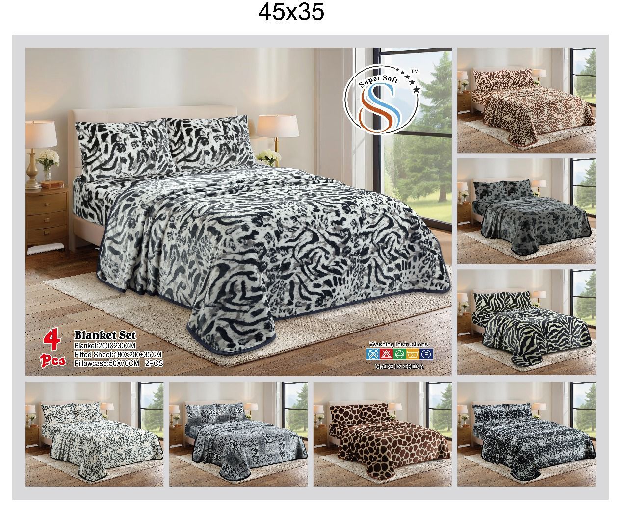 روتختی مخمل 4 تکه - شامل کاور خوشخواب، دو روبالشتی، یک پتو، طرح مدرن